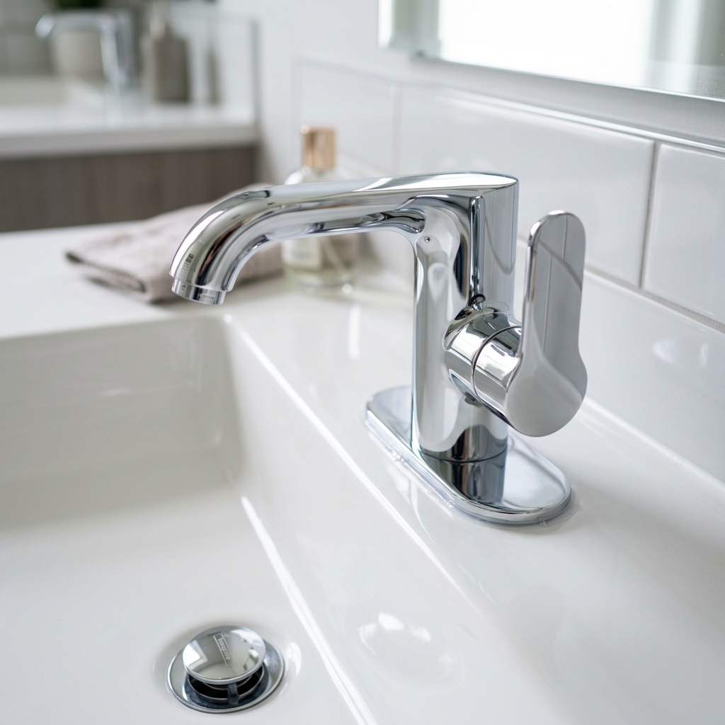 New modern chrome bathroom faucet installed - escondido plumbing