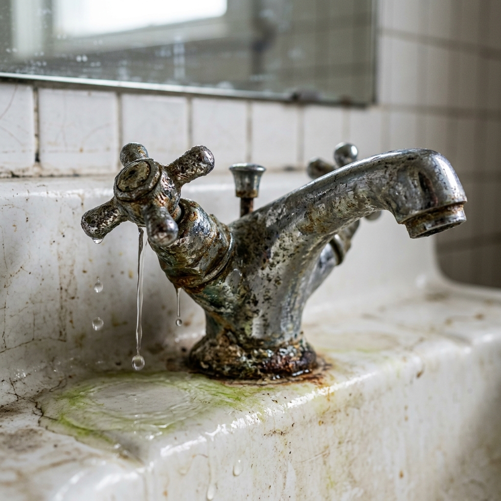 Old leaking tarnished bathroom faucet - escondido plumbing